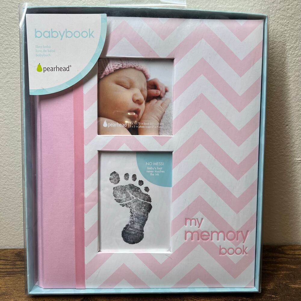 Pearhead Baby Memory Book Pink Chevron Girl Maternity Footprint Ink Baby Shower